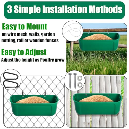 Cedilis 4 Pack Hanging Duck Feeder, Chicken Fence Feed Trough with Clips, Poultry Livestock Food Water Feeding Container for Goat, Goose, Rabbits, Sheep, Each Feeder 2.5 Quarts