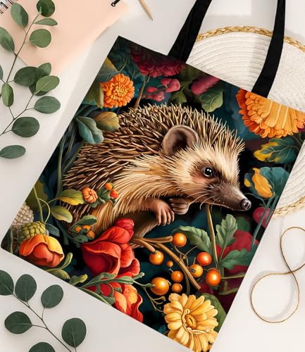 Vintage Botanical Animal Canvas Tote Bag for Women, Aesthetic Floral Animal Reusable Shoulder Bag for Shopping - color: 9