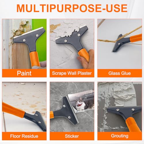 KeFanta Razor Blade Floor Scraper, 4" Wide Heavy Duty Scraper Tool, 45.7" | 10PCS Extra Metal Blades, Paint Scrapers for Cleaning Wall Glass Tile Floor Paint Gum Glue Stains Linoleum - size: Large