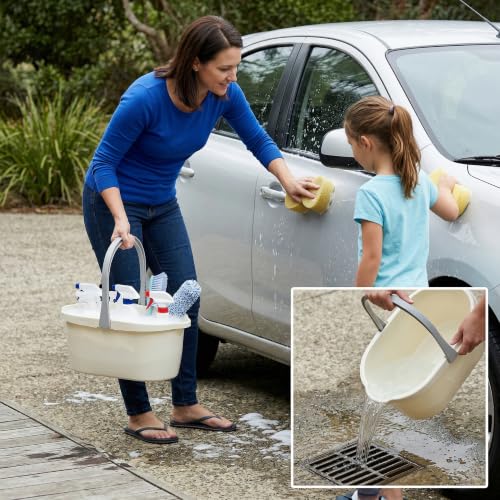 Haundry Compact Mop Bucket with Handle, Rectangular Cleaning Bucket and Caddy for Cleaning Supplies, 10L, White - color: White