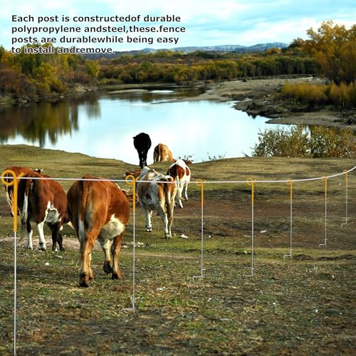 41 Inches Pig Tail Electric Fence Post, 30 Pack Stainless Steel Step in Fence Post, Electric Fencing Post for Garden and Livestock, Yellow - color: Yellow