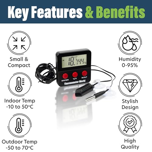 Digital Reptile Thermometer and Humidity Gauge Remote Probes – Terrarium Reptile Hygrometer Thermo Humidor Tank Cage Incubator Brooder Indoor Outdoor