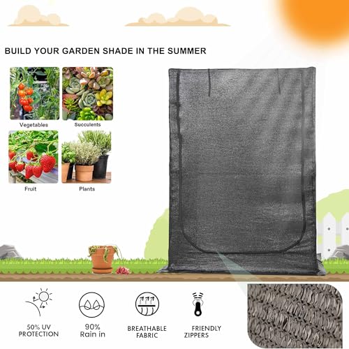Portable Large 4'x4' Sunshade Cloth Gardening Net,Easy Set up Crops Shade Net 5.7FT Tall Cover, UV Resistant Plant 80% Sunblock for Vegetables,Fruits and Mini Flower Pot with Stakes - size: 4X4X5.74FT