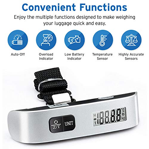 Etekcity Luggage Scale, Travel Essentials, Digital Weight Scales for Travel Accessories, Portable Handheld Scale with Temperature Sensor, Rubber Paint, 110 Pounds, Battery Included,2Pack | Travel Essentials, Air Travel, Suitcase, Hanging Hook, Rubber Grip