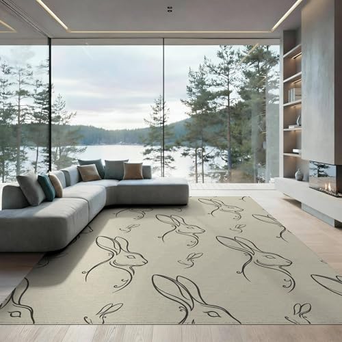 8'x10' Washable Abstract Rabbit Large Rug, Black Non-Shedding Pet Friendly Carpet for King Size Bedroom, Master Suite, Under Bed, Foldable Easy Care Mat | Ref:1969476 - color: Beige/Pattern 12, size: 8' x 10' (Rectangular)