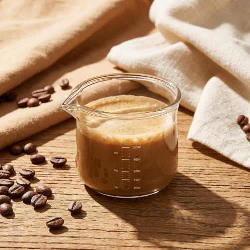Gjinxi 3OZ Espresso Measuring Cups Shots Cup with Scale Glass Accessories with Spout V-Shaped Mouth Clear Milk Frothing Pitcher for Coffee Milk Tea Maple Syrup Serving