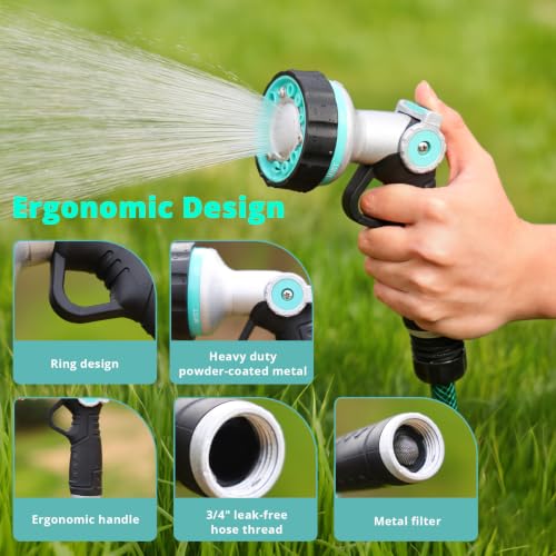 QUOBAS Garden Hose Nozzle Heavy Duty, Water Hose Sprayer Nozzle | 6 Adjustable Spray Patterns, Slip Resistant Hose Nozzle with Thumb Control for Watering Lawn, Car Wash, Pet Cleaning & Patio - size: 8'' nozzle