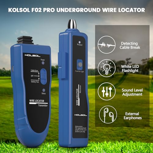 Underground Wire Locator, Cable Tester F02 Pro for Locate Wires, Locate Control Wires Cables Pet Fence Wires, up to 3 Feet Deep 1640 Feet Length, Equiped with Rechargeable 1100mAh Battery - color: Blue