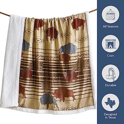 Indigo Hill by HiEnd Accents Home on the Range 54x68 Throw Blanket | Buffalo Bison Print with Aztec Pattern, Western-Style Sherpa Fleece Blanket for the Couch, Sofa, Bed, or Camping - color: Buffalo Bison