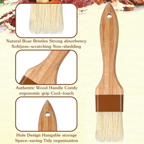 Molain 2 Pack Natural Boar Bristle Pastry Basting Brush, 1.5 Inch | Non-Shedding, Heat Resistant, Cooking Brush for Butter Egg Wash Oil Sauce Baking, with Wooden Handle