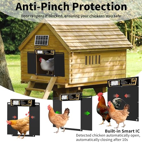 Large Automatic Chicken Coop Door Solar Powered | Charge with 7W Solar Panel Auto Chicken Door, Aluminum Electric Poultry Door with Time & Light Sensor, Remote Control