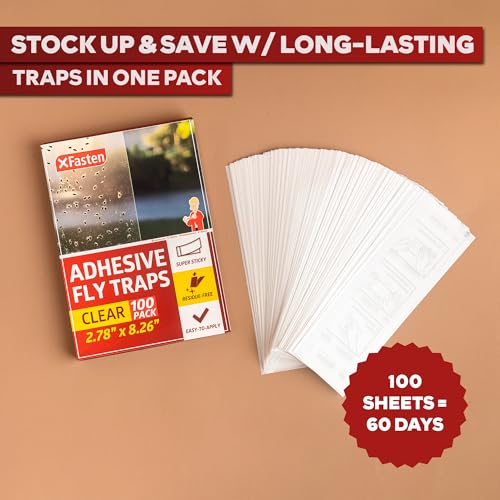 XFasten Window Fly Traps Sticky Clear 100-Pack Fruit Fly Traps for Indoors Sticky, Residue-Free, Odorless, Discreet Adhesive Indoor Catcher for Fruit Flies Houseflies, Gnats on Windows Kitchen Garage - style: 100-Pack