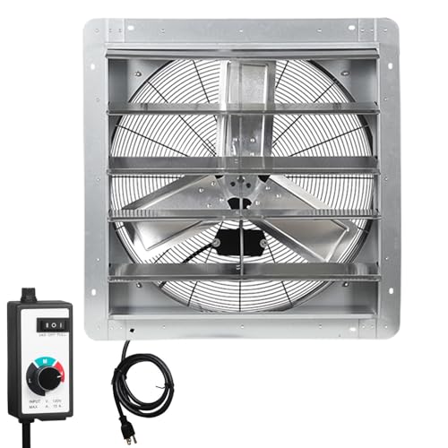 KEN BROWN 24 Inch Exhaust Fan with Controller Power Cord, Automatic Shutter, 4200CFM, Aluminum Cooling Ventilation Fan, High Speed Wall Mounted Attic Fan for Garage, Greenhouse, Shop, Shed - size: 24 Inch