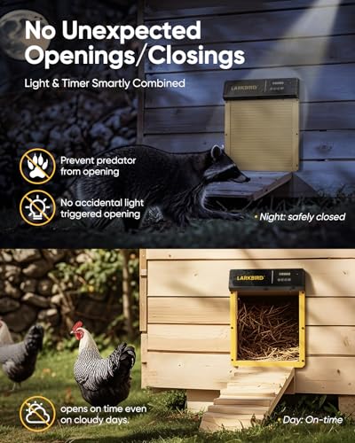 LARKBIRD Automatic Chicken Coop Door with Audio Recall Function, Yellow | Solar & Battery Powered, Timer & Light Sensor, Bluetooth App Control, Anti-Pinch System - color: Yellow