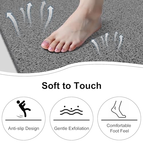 Shower Mat Non Slip, 32" x 24" Large Soft Loofah Shower Mats for Inside Shower with Drain Hole in Middle, Anti Slip Shower Floor Mat for Elderly, Quick Drying, Grey - size: 32" x 24" (Rectangular)