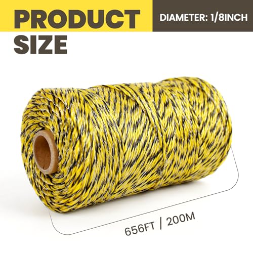 MERIANE Electric Fence Wire 1/8" 656 Feet/200 Meters for Livestock | Upgraded 6 Stainless Steel Strands Conductors, UV Wear Rust Resistant, Portable Polyrope Electric Fence Polywire - size: 1/8" 656 Feet/200 Meters