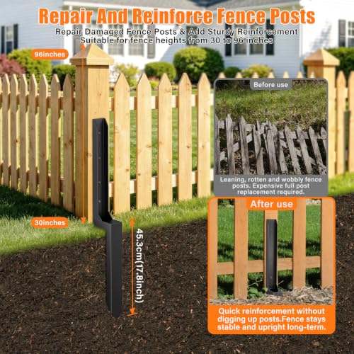 6 Pcs Fence Post Repair Kit,4×4/6x6 Fence Post Support,Heavy Duty Post Anchor Ground Spike with One-Piece Steel Anchor & Stakes for Repair Tilted, Broken Wood Fence Post - size: One-Piece