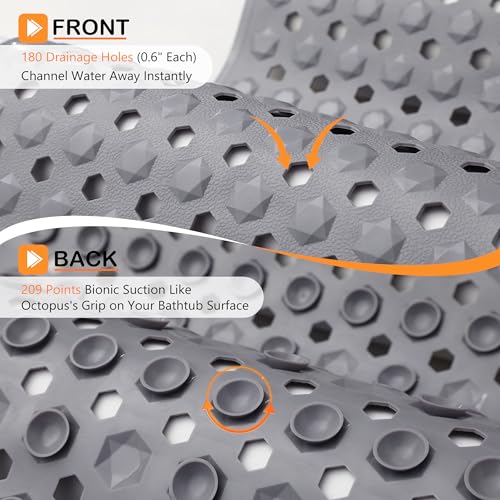 Yimobra Bathtub Mat Non Slip, 27.5"X15.5" Machine Washable Shower Floor Mat, Soft on Feet, Bathmat with Drain Holes and Suction Cups, Bathroom Essentials, Grey - color: Grey, size: 27.5 X 15.5 Inch