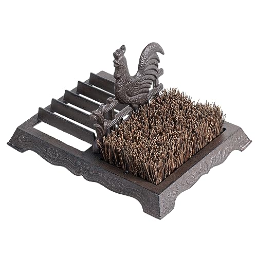 FARM IN Farmhouse Shoe Brush Scraper Outdoor Rustic Heavy Duty Cast Iron Boot Scraper with Brush for Home Porch Garden with Barn Rooster Design