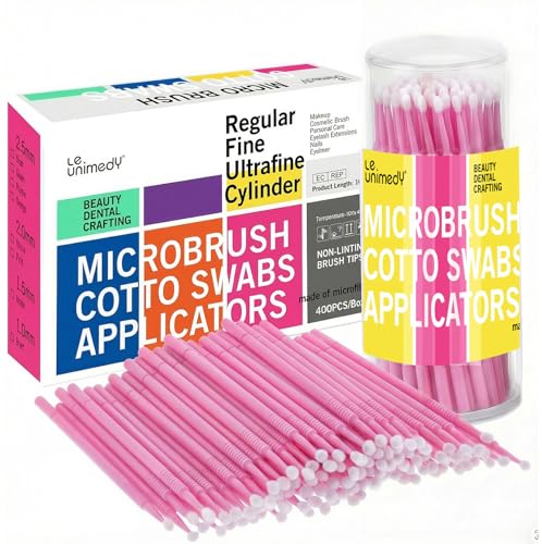 LE UNIMEDY 400PCS/Box Cotton Swabs, Disposable Micro Applicators Brush, Cosmetic Brush, Micro Swabs, Microswabs 2.0mm Pink - size: 2.0mm, Pink