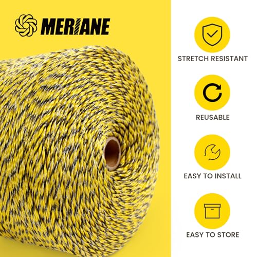 MERIANE Electric Fence Wire 1/8" 3366 Feet/1026 Meters for Livestock | Upgraded 6 Stainless Steel Strands Conductors, UV Wear Rust Resistant, Portable Polyrope Electric Fence Polywire - size: 1/8" 3366 Feet/1026Meters