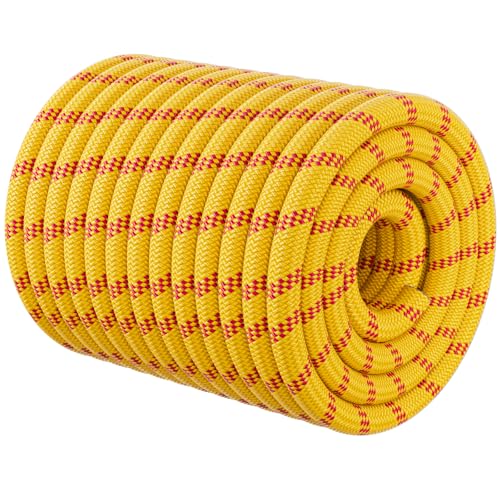 Double Braided Arborist Rigging Rope - 1/2 in X 150 ft 48 Strands Rappelling Outdoor Pulling Heavy Duty Polyester Bull Rope for Swing Tree Work Camping Rescue Hiking - Yellow - color: Yellow, size: 1/2 inch X 150ft