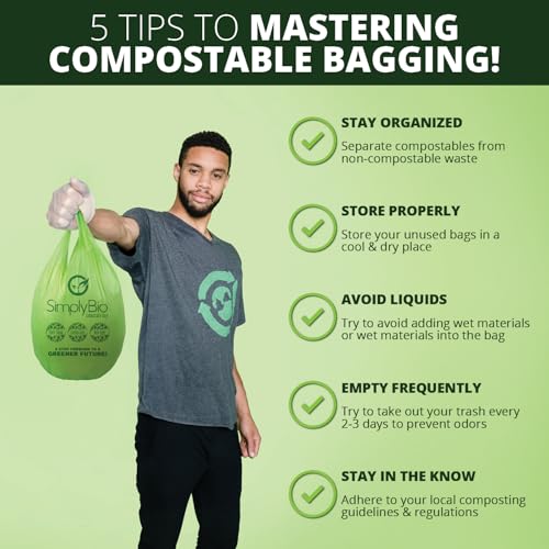 Simply Bio 1.6 Gallon Compostable Trash Bags Liners Handle, Heavy Duty Extra Thick 0.6 Mil, 6.06 Liter, 50 Bags, Small Kitchen Food Scrap Waste Bag, ASTM D6400, US BPI and OK Compost Home Certified - size: 1 Count (Pack of 50), style: Handle (1.6 Gal)