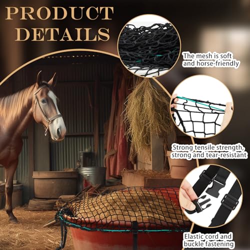2 Pieces Heavy Duty Stock Tank Slow Feed Hay Net 74 x 45'' 1-4/7'' Holes Hay Feeder with Buckle Adjustable Large Hays Bags for Horses Goats (Stock Tank Not Included)