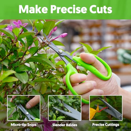 Garden Scissors, 2 PCS, Straight Blade + Curved Blade, 6-in, Easy to Clean | Non-stick Coated Steel Sharp Pruning Shear, Garden Snips for Plants, Herbs, Flowers in Grow Tent and Hydroponics - style: Curved 1pcs + Straight 1pcs