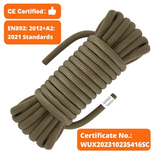 AOLEBA 10.5 mm Static Climbing Rope 10M(32ft) 20M(64ft) 30M(96ft) 50M(160ft) 70M(230ft) Outdoor Rock Climbing Rope, Escape Rope Ice Climbing Equipment Fire Rescue Parachute Rope - color: Brown, size: 160ft