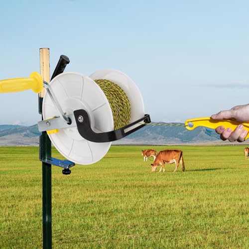 3:1 Geared Electric Fencing Standard Reel with 1640ft Premium Polywire 6 Conductors Plus 1 Free 8 inch Insulgrip 1 Pack - size: 1640 feet x 1 standard reel x 1 Handle