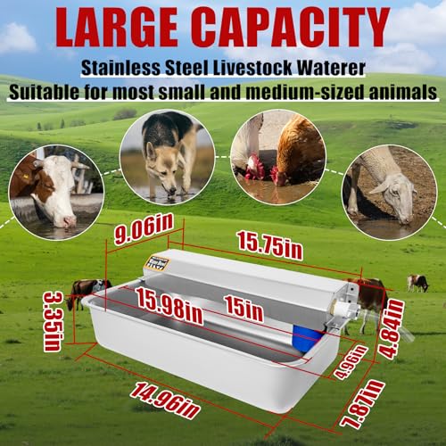 Automatic Dog Water Dispenser 2 Gal/7.57L Outdoor Dog Water Bowl Auto-Fill Water Feeder Stainless Steel Large Livestock Waterer Fit 3/4" GHT Faucet Wide Mouth Wall/Ground Mount - size: 2 Gal
