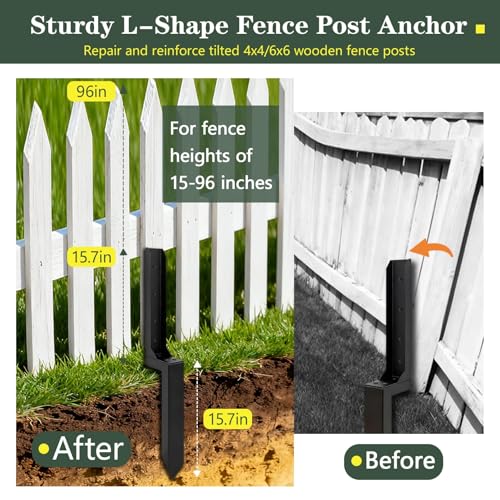 4 Pack Fence Post Repair Kit, Thickened Fence Post Anchor Ground Stakes | 31.5 Inches, Post Supports for 4x4 Ground, Fence Support Brackets, for Broken/Leaning/Tilted Wooden Fence