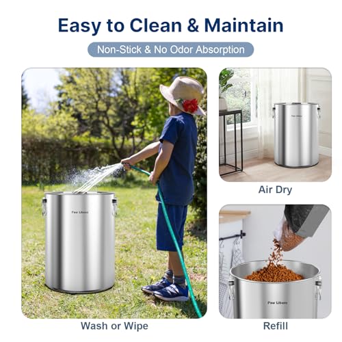 Paw Libero 2PK 25 Lbs Stainless Steel Dog Food Storage Container with Airtight Lid & Ceramic Bone Handle, Large Metal Dog Food Bin for Dogs & Cats, Keep Fresh, Easy to Clean - size: 25 lbs - 2pk