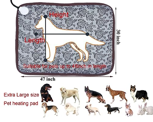 Extra Large Pet Heating Pad for Dogs, Cats & Puppies Electric Heated Bed mat - size: 47X30 inch
