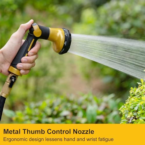 FANHAO Heavy Duty Garden Hose Nozzle, Metal Hose Sprayer Easy Thumb Control | 8 Spray Patterns, Rustproof Water Nozzle, Non-Slip Ergonomic Grip, Elder & Child Friendly for Garden, Car & Pet, Yellow - color: Yellow
