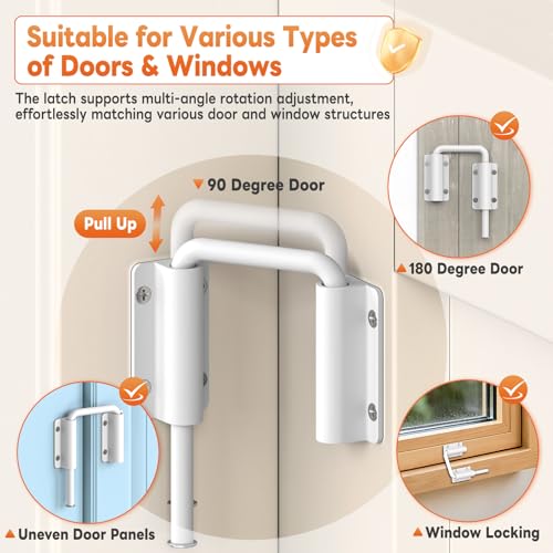 Upgraded Sliding Door Loop Lock, Gate Latches, White | 90/180 Degree Patio-Security U-Bolt Latch Lock for Barn Door, Closet, Fence, Window, Multi-Angle, Aluminum Alloy - color: White-1PC