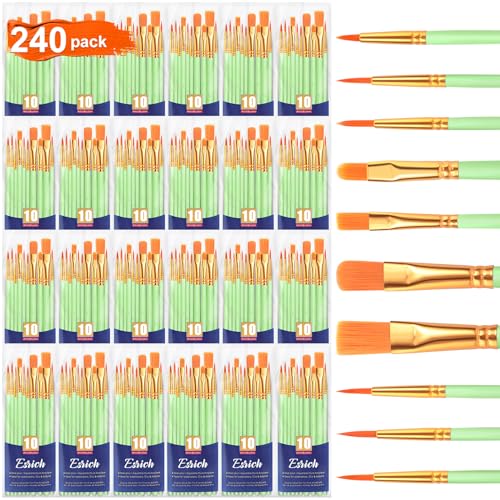 ESRICH 240PCS Paint Brushes, Paint Brush for Acrylic Painting | Artist Paintbrushes for Oil Watercolor, Body Face Rock Canvas, Small Paint Brushes for Kids, Green - color: Green, size: 240