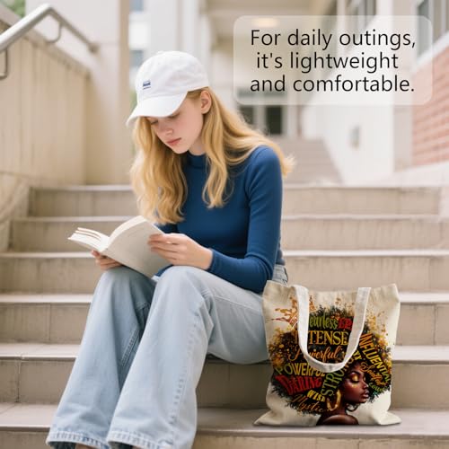 Aesthetic Canvas Tote Bag for Women - with Magnetic Snap Closure & Zipper Inner Pocket Reusable Totes Bag - color: African Girl1