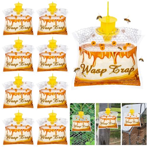 8 Pack Disposable Hanging Wasp & Yellow Jacket Traps Outdoor | Hornet Trap, Carpenter Bee Trap for Outside, Wasp Catcher, Disposable Wasp Bags, Suitable for Patio, Yard, Garden Outdoor Use - size: 8 Packs