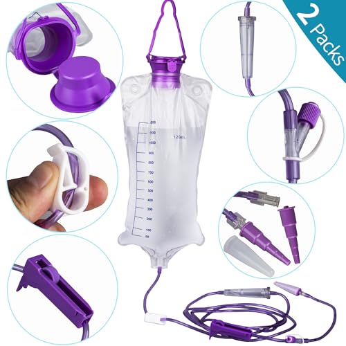 VWJ Enteral Delivery Gravity Bag Set, 1200ML Gravity Feeding Bag, Disposable Enteral Nutrition Bag, Large Bore - Health Care Aids
