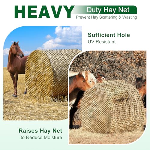 6x6ft Round Bale Hay Net for Horses, Large Thick & Durable Nylon Knotless Slow Feeder Hay Nets for Horses and Goats Healthier Feeding Solution - size: 6*6 Ft