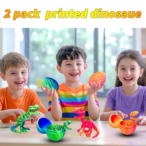 2 Packs，7.08" 3D Printed Dinosaur Skeletons Toys,Dinosaur Egg, Flexible，Animals,Fidget Toy,Desk Executive Toy，Easter Eggs Basket Stuffers,Toys for Boys Kids Teen 5-7 4-6 8-12 - color: D-22