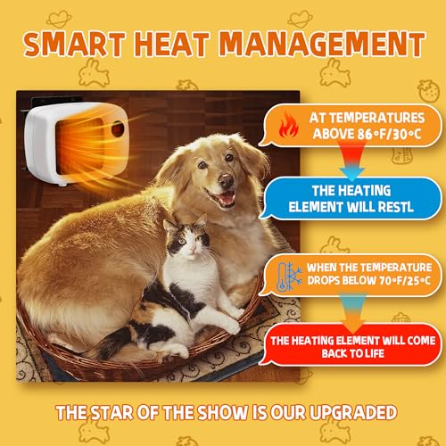 Pet House Heater with Thermostat, 300W/600W Heater for Dog Houses & Chicken Coops, PTC Heating, Overheat Protection, 6FT Anti-Chew Cord, Indoor & Outdoor Use, Up to 105 Sq Ft