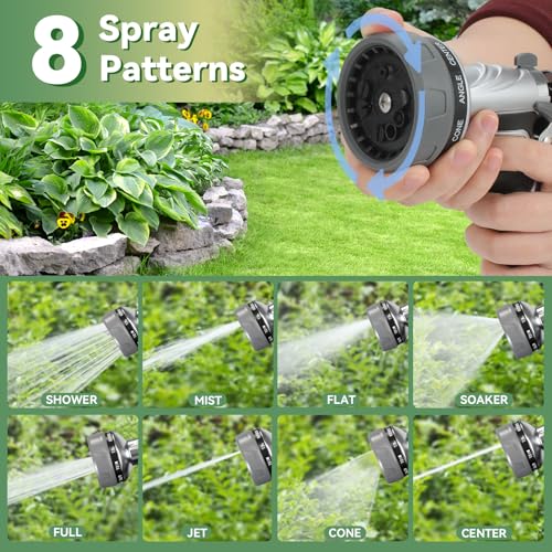 Garden Hose Nozzle, Heavy Duty Metal Water Hose Nozzle with 8 Adjustable Spray Patterns, High Pressure Hand Sprayer with Flow Control for for Garden Watering, Car & Pet Washing - color: Black