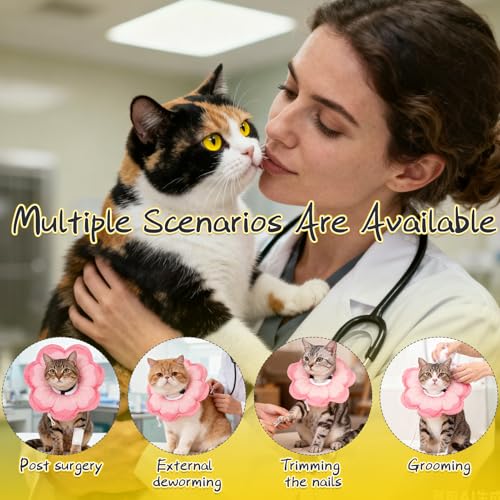 Cat Cone Collar Soft, Cat E Collar Recovery After Surgery to Stop Licking, Adjustable Waterproof Cute Neck Elizabethan Pet Kitten Puppy Donut Pillow for Cats Puppy Wound Healing, PinkM - color: Pink, size: Medium
