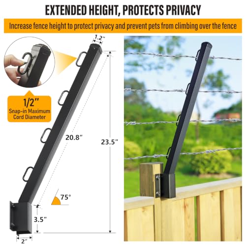 8-Pack Angle 25° Fence Post Extender, 23.5" Fence Barbed Wire Extend Arm，for Outdoor Fences to Increase Height, Protect Privacy and Pets Jumping Off (8, 23.5in-25°Angles - Wood Post) - size: 23.5in-25°Angles - Wood Post