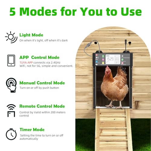 Automatic Chicken Coop Door, Solar Chicken Door with Tuya App, Door Status Detection, WiFi Reconnection,4000 mAh USB Rechargeable, Auto Chicken Door with Light Sensor, Timer,