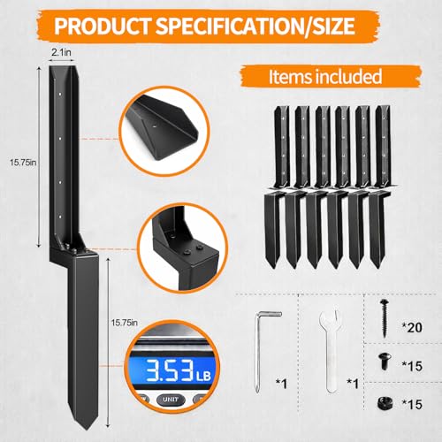 5 Pack Fence Post Repair Kit, Heavy Duty Steel Post Repair Stakes for Broken or Leaning Wooden Fence Posts, Support Brackets for 4x4 and 6x6 Posts