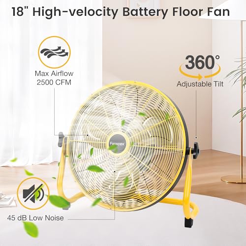 Fanspex 18" Solar Rechargeable Floor Fan for Outdoor Gazebo Greenhouse Barn | 83 Wh Battery Operated Fan, 360° Tilt with 35W Solar Panel Powered for Patio Camping Cooling or Air Circulation - size: 18"